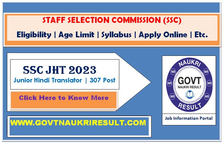  SSC Junior Hindi Translator JHT Paper I Result 2023 
