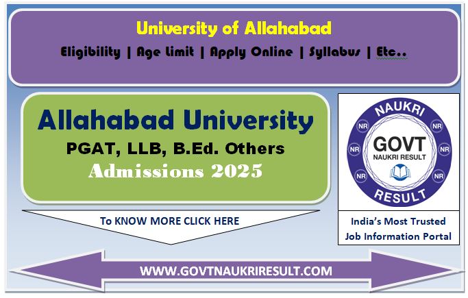  Allahabad University PGAT Admissions Online Form 2025 