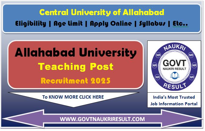  Allahabad University Teaching Recruitment Online Form 2025 