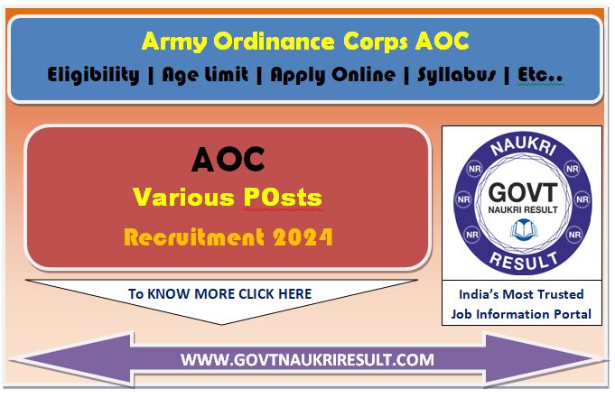  Army Ordinance Corps AOC Various Post Result 2025 
