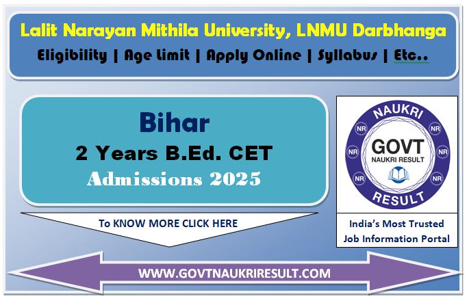  Bihar CET BEd 2 Year Course Admissions Online Form 2025 