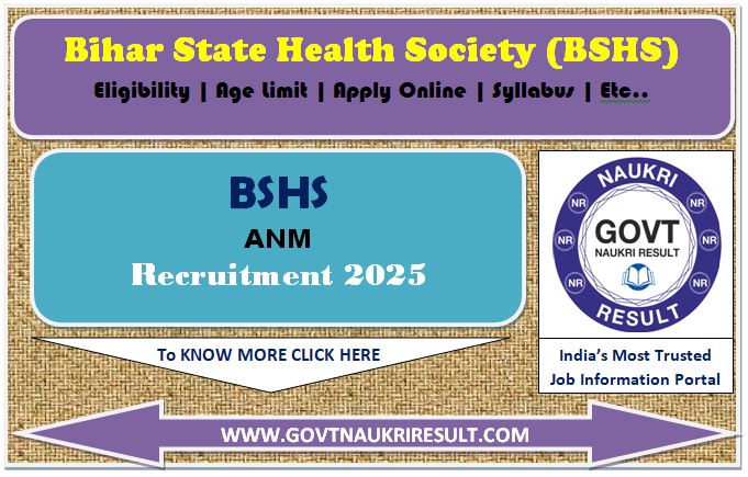  Bihar SHS ANM Online Form 2025 for 5006 Post 