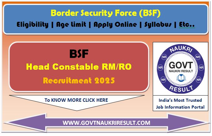  BSF Head Constable Radio RO / RM Online Form 2025 for 1121 Post 