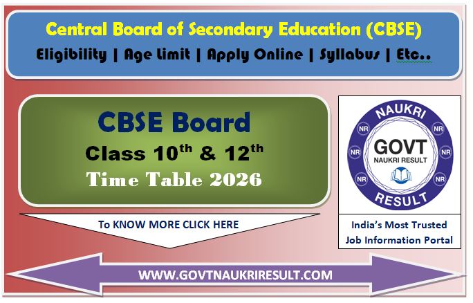  CBSE Board Class 10th and 12th Time Table 2026 