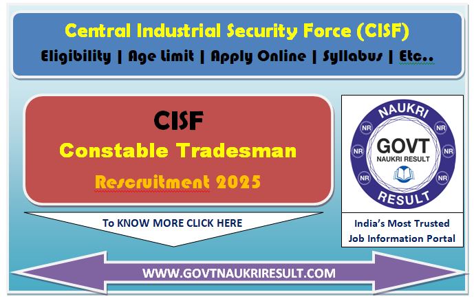  CISF Constable Tradesman Online Form 2025 