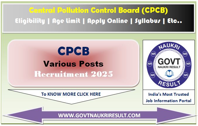  Central Pollution Control Board CPCB Various Post Online Form 