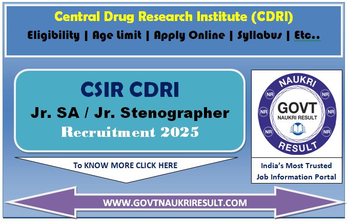  CSIR CDRI Junior Stenographer Admit Card 2025 