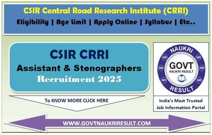  CSIR CRRI JSA, Stenographer Online Form 2025 