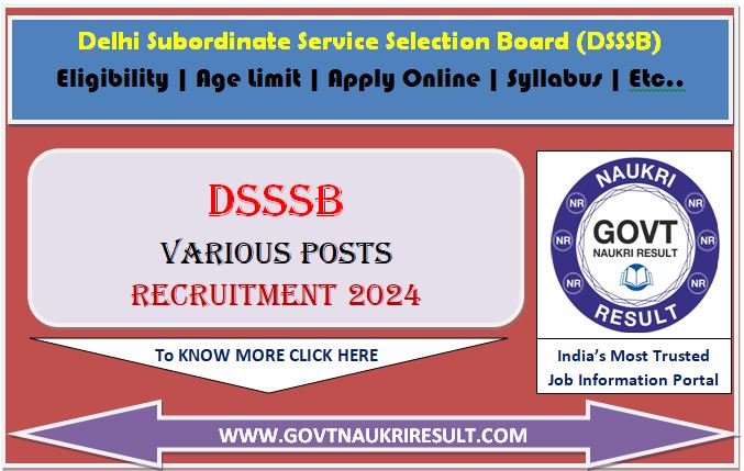  DSSSB Nursing Officer, Pharmacist, Cook & Other Post 