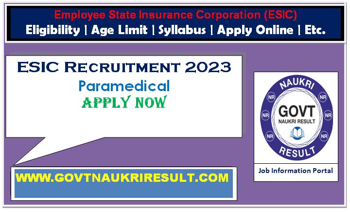  ESIC Various Paramedical Post Admit Card 2023  