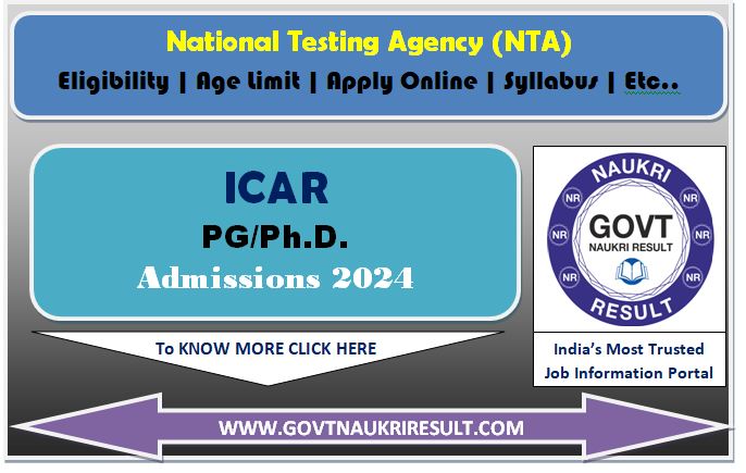  NTA ICAR AIEEA PG / Phd Entrance Result with Score Card 2024 