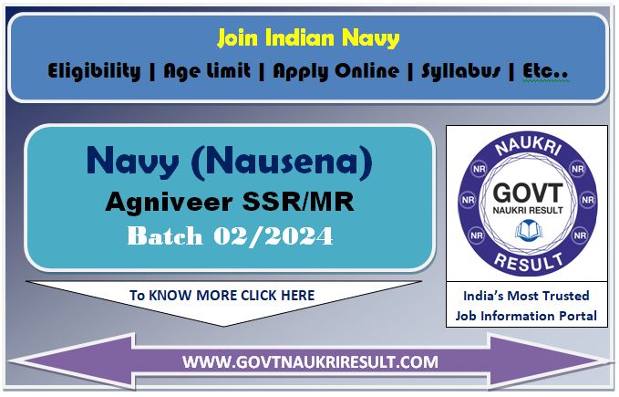  Indian Navy Agniveer SSR / MR Online Form 02/2024 Batch  