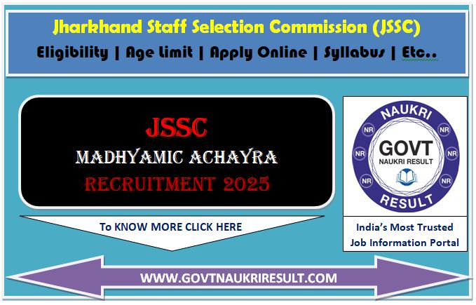  JSSC Madhyamic Acharya Teacher Online Form 2025 for 1373 Post 
