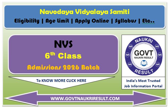  NVS JNV Class 6th Admissions Online Form 2026 