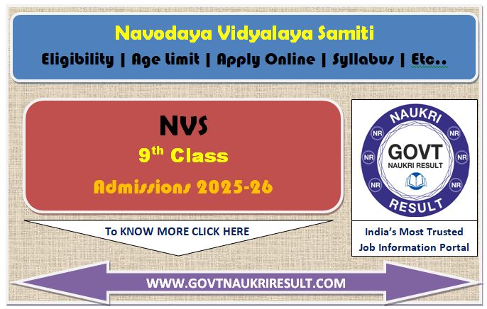  NVS Class 9th Entrance Exam Marks 2025 