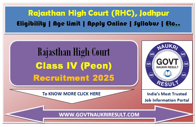  Rajasthan High Court Class IV Peon Online Form 2025 