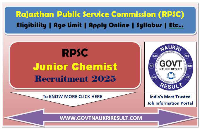  Rajasthan RPSC Junior Chemist Online Form 2025 