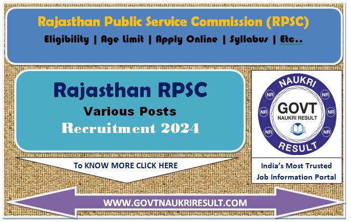  RPSC Recruitment 2024 Online Form 
