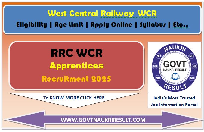  RRC Jabalpur WCR Apprentices Online Form 2025 for 2865 Post 