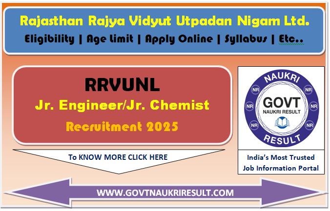  Rajasthan RVUNL Junior Engineer, Jr Chemist Result 2025 