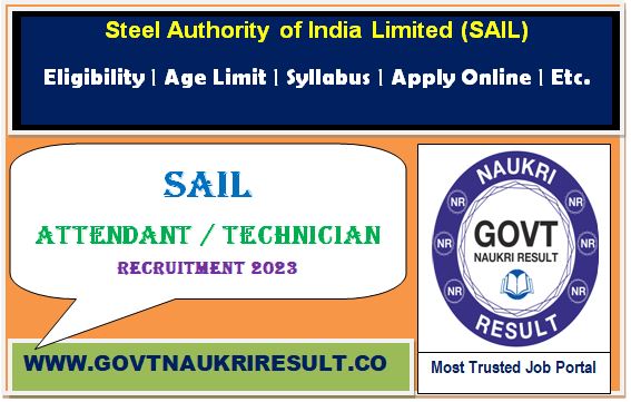  SAIL Attendant Cum Technician Trainee ACTT Online Form 2023 
