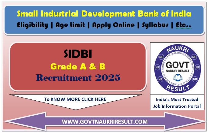  SIDBI Bank Grade A & B Various Post Online Form 2025 