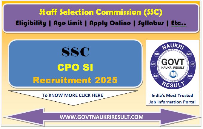  SSC Sub Inspector CPO SI Online Form 2025 for 3073 Post 