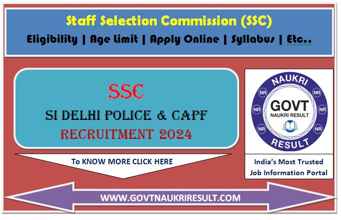  SSC CPO SI 2024 PET/PST Revised Result 