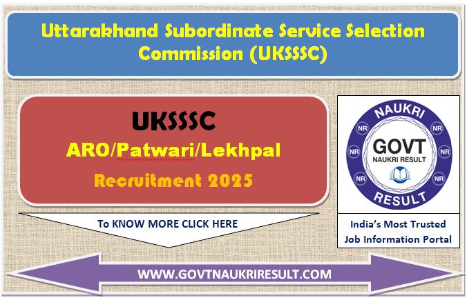  UKSSSC ARO, Patwari, Lekhpal and Other Post Online Form 2025 