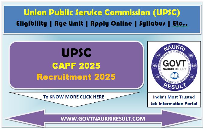  UPSC CPF Assistant Commandant CAPF Online Form 2025 