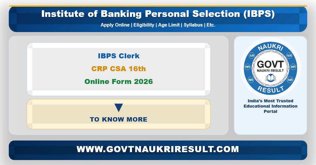 IBPS Clerk CRP XVI 16th Recruitment 2026 Apply Online