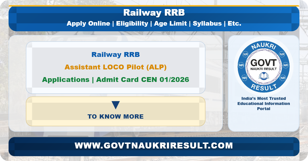 Railway RRB Assistant Loco Pilot ALP Recruitment 2026 (CEN 01/2026): Application Status for 11127 Post