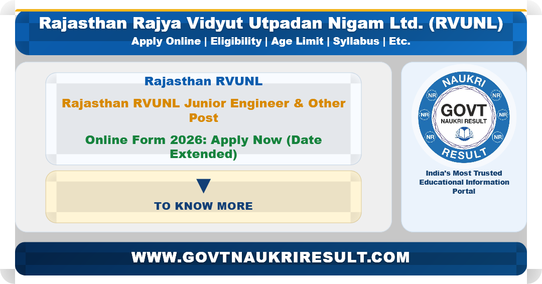 Rajasthan RVUNL for JE, Junior Accountant & Junior Assistant/ Commercial Assistant-II Common Recruitment 2026 Apply Online for 2005 Post