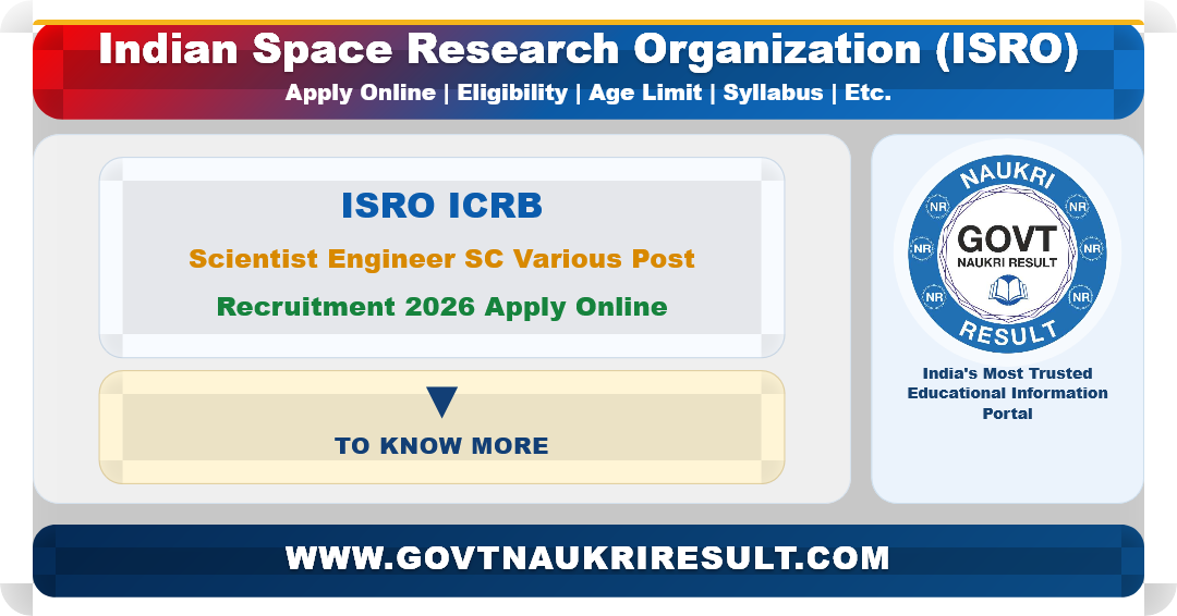 ISRO ICRB Scientist Engineer SC Various Post Recruitment 2026 Apply Online