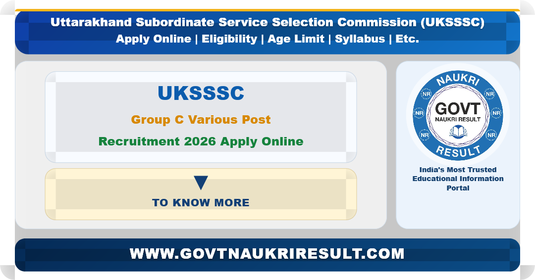 UKSSSC Group C Various Post Recruitment 2026 Apply Online for 553 Post