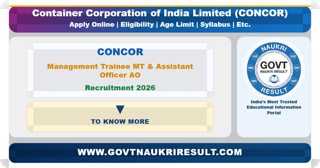 CONCOR Management Trainee MT & Assistant Officer AO Recruitment 2026 Apply Online for 77 Post