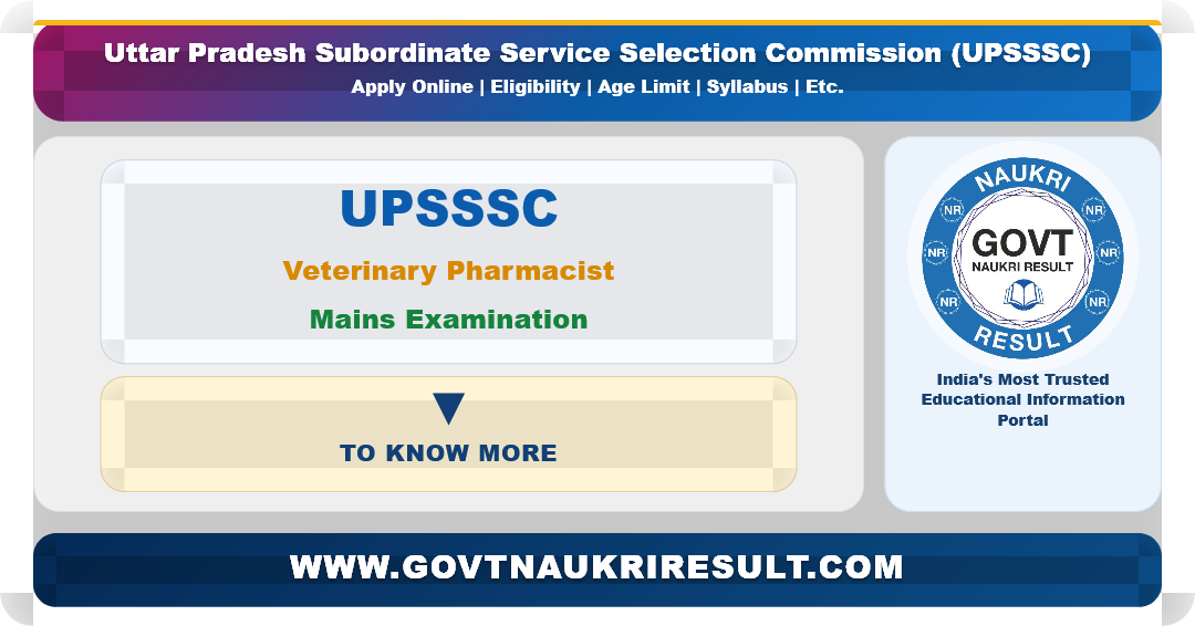 UPSSSC Veterinary Pharmacist Main Examination 2026 Apply Online for 1308 Post