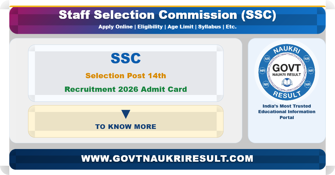 SSC Selection Post 14th Recruitment 2026 Admit Card for 3003 Post