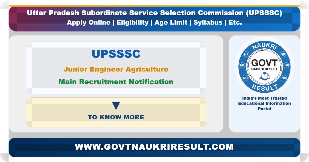 UPSSSC Junior Engineer Agriculture Main Examination 2026 Apply Online for 134 Post