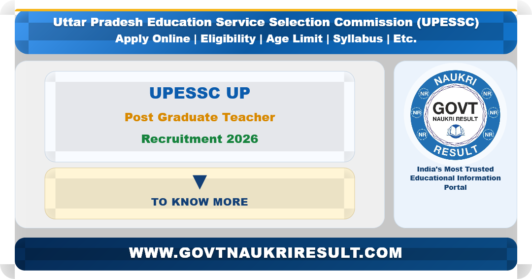 Uttar Pradesh UPESSC UP Post Graduate Teacher Recruitment 2026 :  Apply Online for 2607 Post
